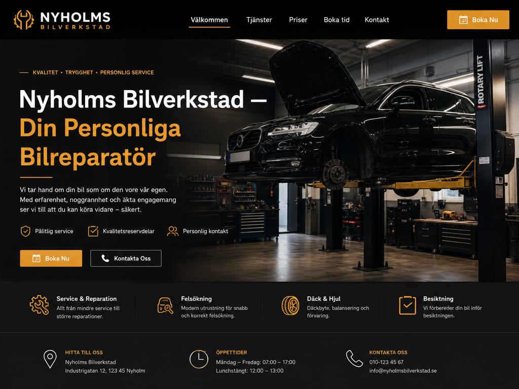 Ny hemsida för Nyholms Bilverkstad