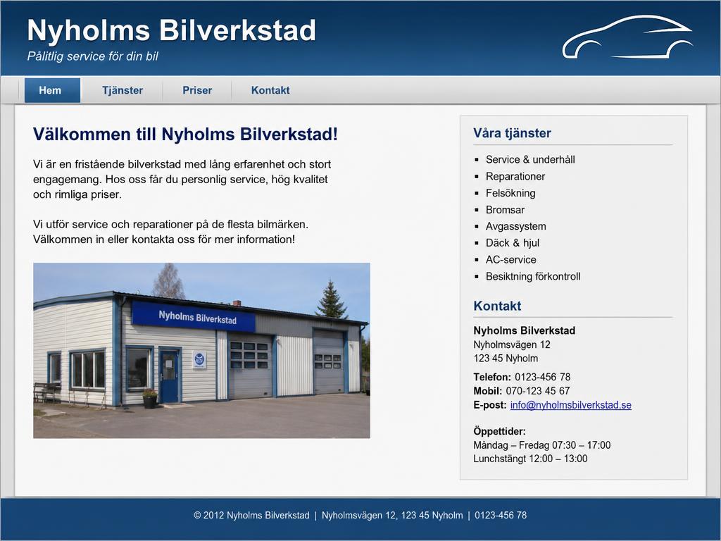 Gammal hemsida för Nyholms Bilverkstad
