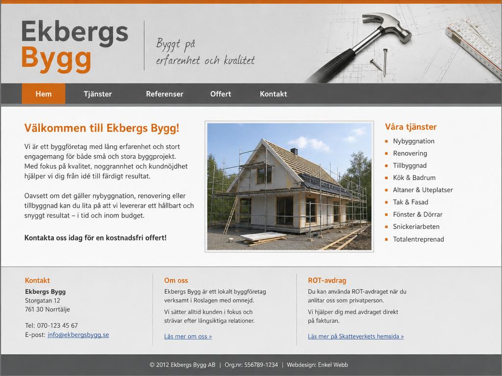 Gammal hemsida för Ekbergs Bygg