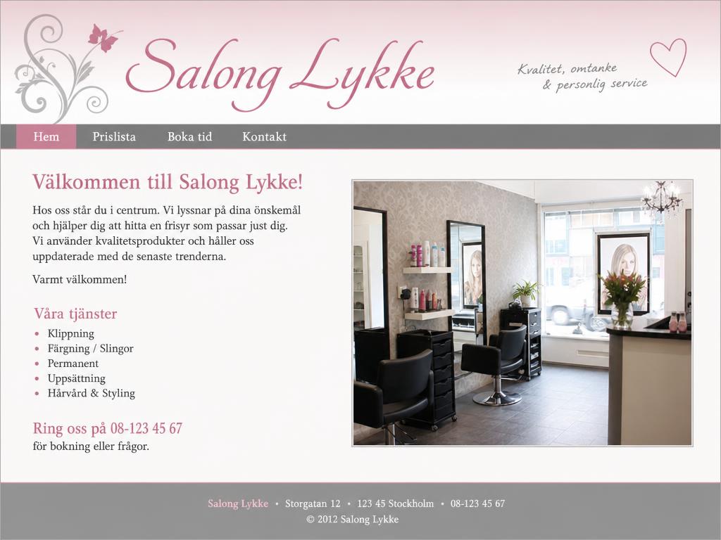Gammal hemsida för Salong Lykke