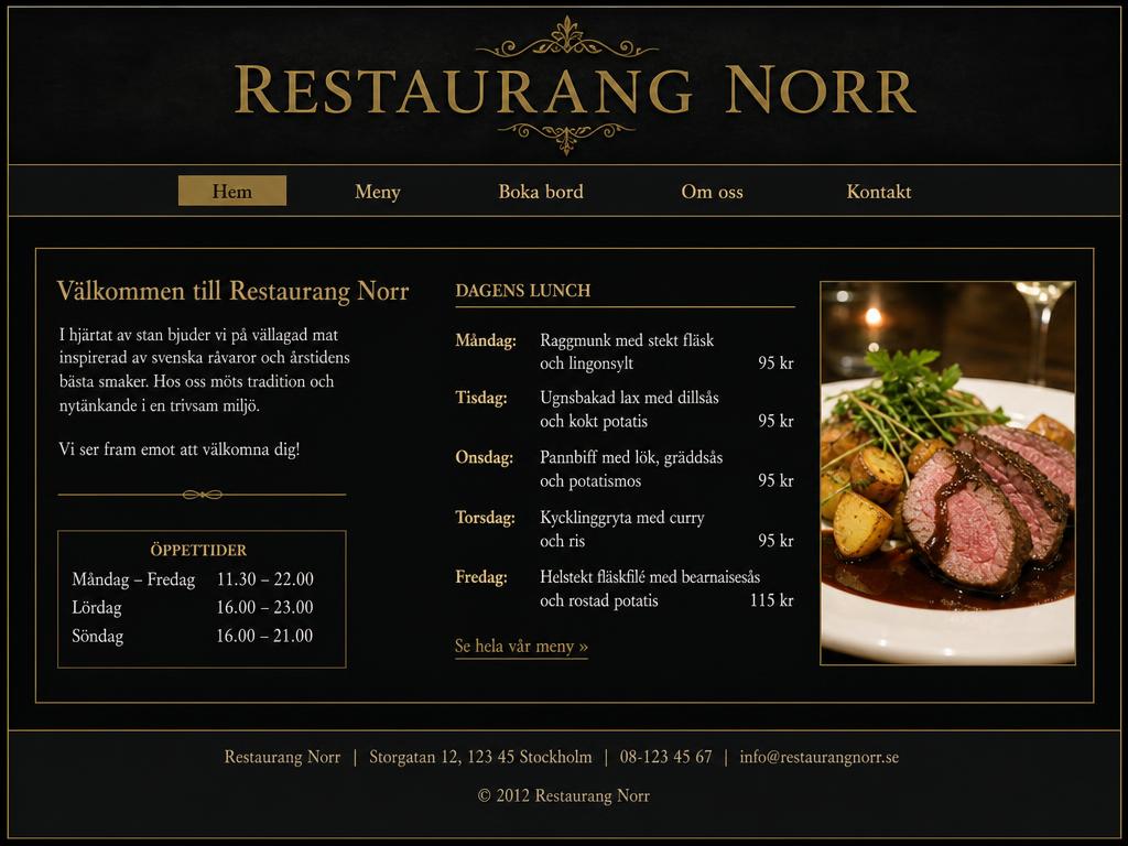 Gammal hemsida för Restaurang Norr